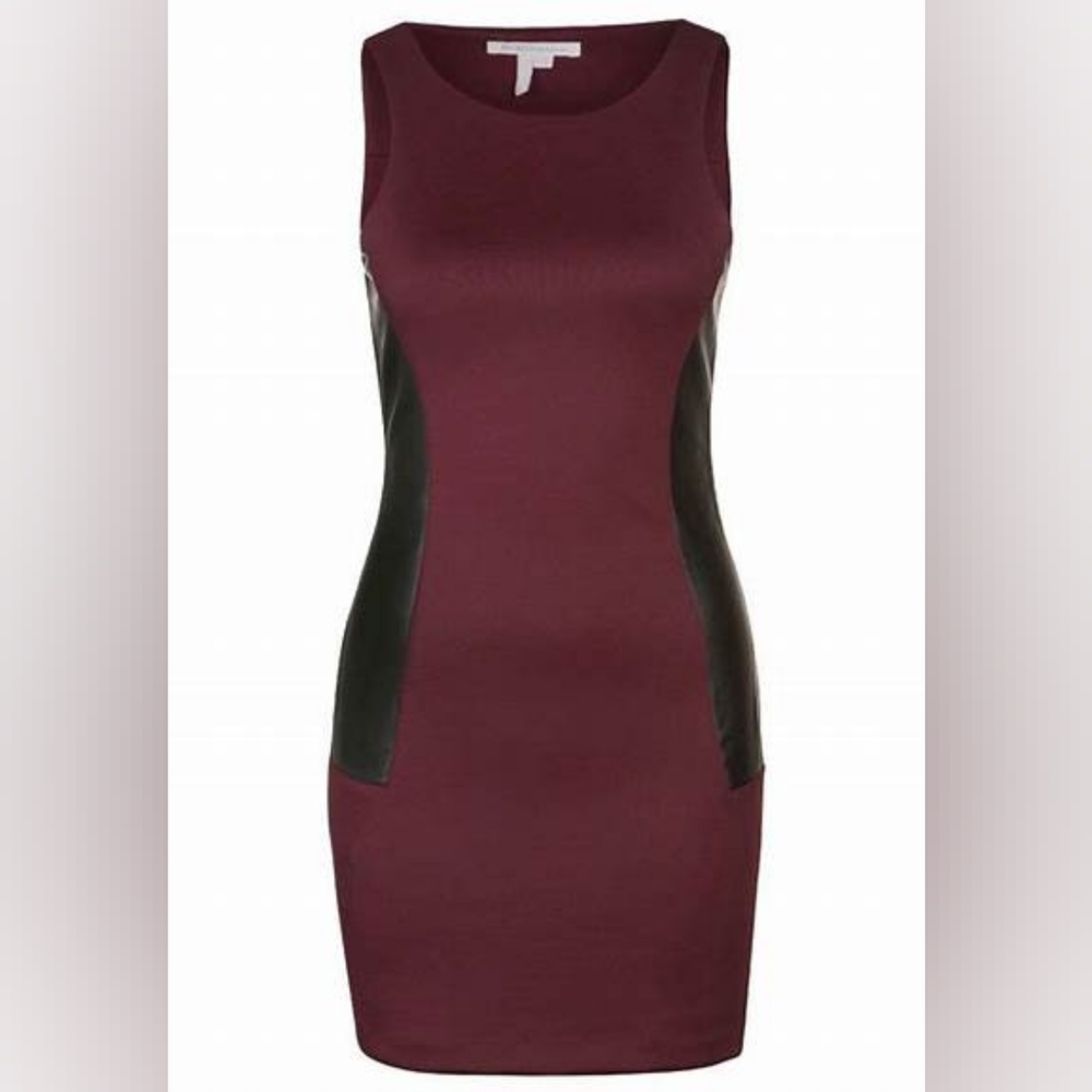 BCBGENERATION Mini Bodycon Dress Scuba Faux Leather Sleeveless Back Cut Out